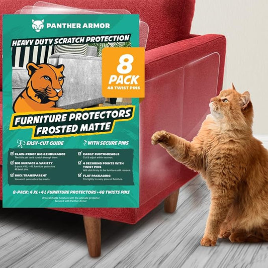 Panther Armor Anti Scratch Furniture Protectors in Frosted Matte, 8-Packs of Flat Sheets to Protect Couch from Cats Scratching, Heavy Duty Couch Covers for Pets, Sofa Guards