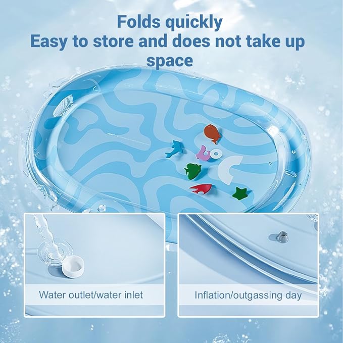 DHorse Pet Water Bed,Thickened Sensory Water Playmat for Dogs Cats with Fish Toys,Cooling Mat,Puncture Proof Cooling Mat,Washable Inflatable Playmat,Summer Indoor Interactive Pet Toys (Blue B,Medium)