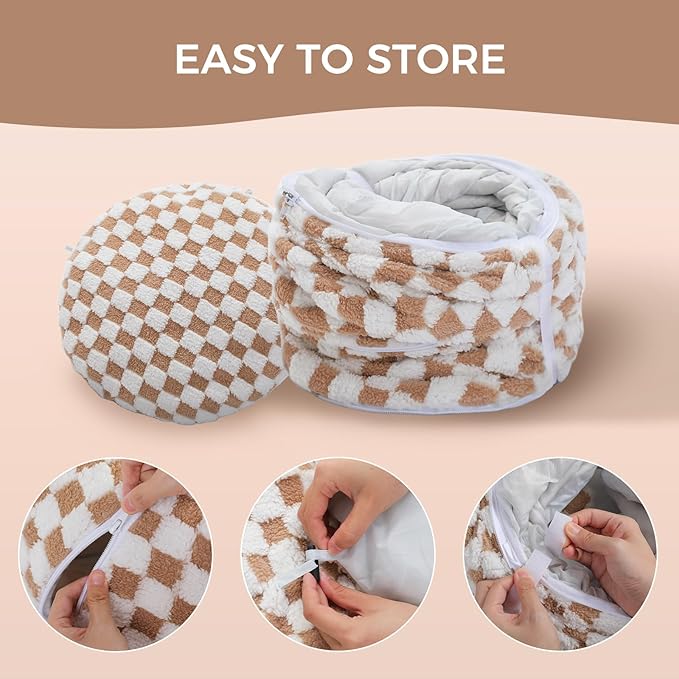 PEQULTI Cat Tunnel with Cat Bed for Indoor Cats, Cat Play Donut Tunnel with Washable Soft Plush Mat, Round Tunnel Toys Cute Tube for Kittens, Puppies, Rabbits and Ferrets, Brown