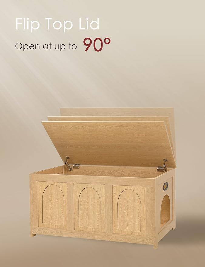DINZI LVJ Cat Litter Box Enclosure, Flip Top Litter Box Furniture, Farmhouse Hidden Cat Washroom, Wooden Pet House, End Side Table, 39.4" L x 19.7" W x 19.7" H, Sturdy and Easy to Assemble, Natural