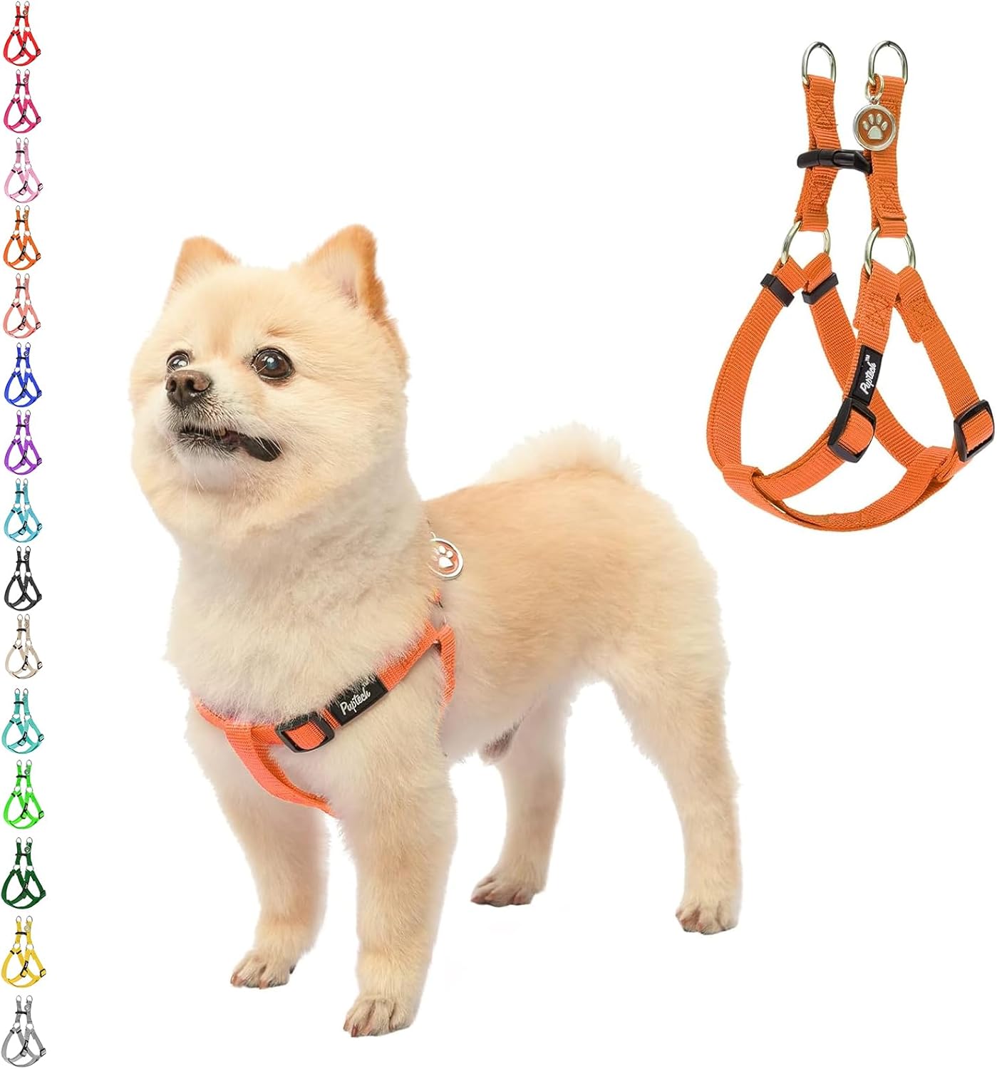 PUPTECK No Pull Dog Harness Soft Adjustable Basic Nylon Step in Puppy Vest Outdoor Walking with ID Tag Orange