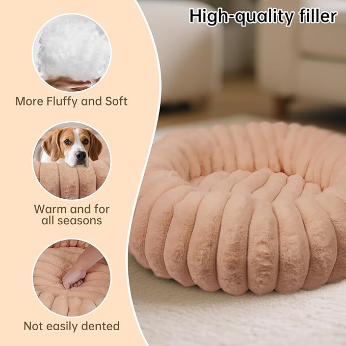 Calming Donut Dog Cat Bed, Anti-Anxiety Fluffy Warm Cozy Round Puppy Bed, Fuzzy Comfort Plush Pet Beds for Small Medium Dogs & Cats (20"/23"/28"/30"/36")