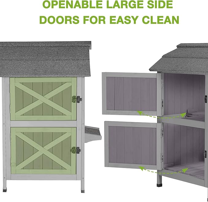 GUTINNEEN Cat House Outdoor Weatherproof Feral Cat Shelter with Removable Floor, 2-Story Wooden Kitty House with Escape Doors and Window