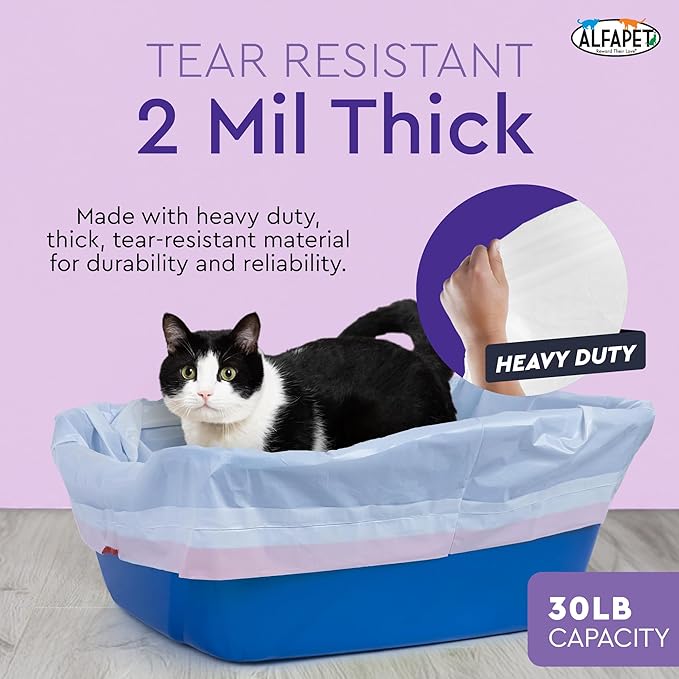 Alfapet Heavy Duty Flat Bottom Cat Litter Box Liners - Extra Giant10 Count - Tear-Resistant Cat Litter Bags - Kitty Litter Liners for Rectangular Litterbox Pans, 36” x 18” x 2MIL Thick 30 lb Capacity
