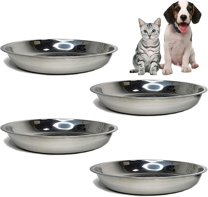 kathson Stainless Steel Whisker Relief Cat Bowl, 4 pcs Shallow and Wide Bowls, Pet Cat & Dog Feeding Large Dishes Fits with Elevated Stands Pet Bowl Stand (9.44 Inch Dia.)