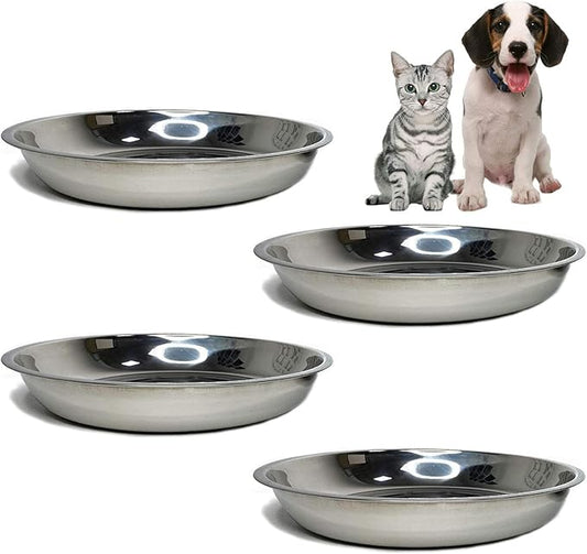 kathson Stainless Steel Whisker Relief Cat Bowl, 4 pcs Shallow and Wide Bowls, Pet Cat & Dog Feeding Large Dishes Fits with Elevated Stands Pet Bowl Stand (10.22 Inch Dia.)
