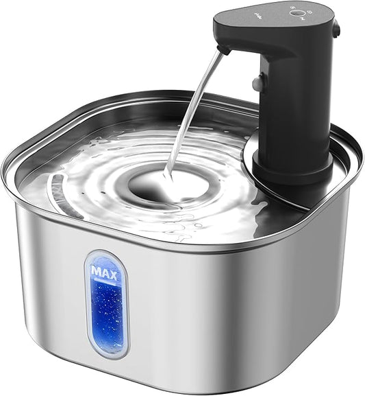 Wireless Cat Water Fountain Stainless 108oz 3.2L 5000mah Battery Operated Pet Fountain Cordless, Automatic Water Dispenser with Motion Sensor (Silver, Wireless Cat Fountain Stainless Steel)