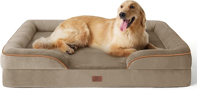 Bedsure XL Plus Orthopedic Dog Bed for Extra Large Dogs - Washable XLarge Dog Cat Bed Waterproof, Comfort Dogs Couch Sofa with Washable Removable Cover, Pet Bed with Nonskid Bottom, Hazel, 48"