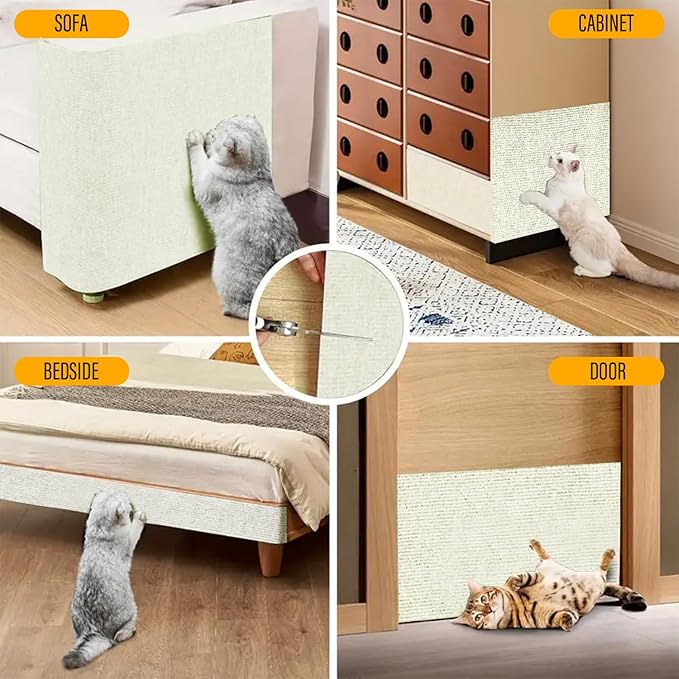 Cat Scratch Couch Furniture Protector, Adhesive Cat Scratch Pad Deterrent for Furniture, DIY Climbing Scratcher for Indoor Cats (Off-White, 39.3x15.8 in)