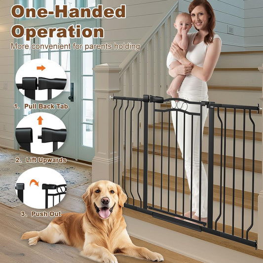 62.2-71.6" Extra Wide Baby Gate for Stairs No Drilling, 30" Tall Auto Close Press Mounted Baby Gate for Doorways, Adjustable Width Walk Through Long Gates for Kids or Pets, Black