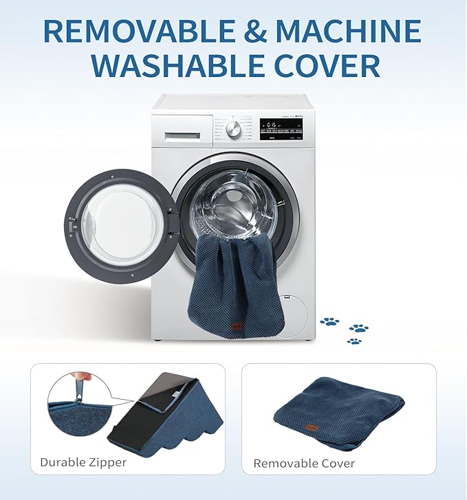 Made4Pets Dog Stairs Ramp for High Bed, 5-Step Pet Stairs for Bed Couch Sofa Climbing, 35D Foam Pet Steps for Small Dogs and Cats, Non-Slip Bottom Dog Steps, Navy