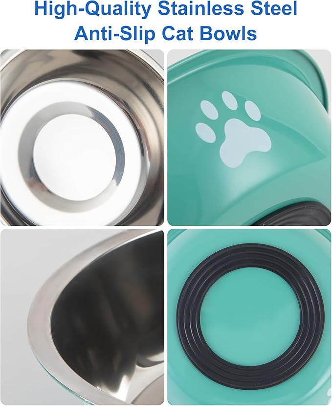 6 PCS Stainless Steel Cat Bowls, Non-Slip Stainless Cats Food Bowl Metal Cat Dishes Whisker Fatigue Kitten Plates Shallow Wide Kitten Bowls, 5.5” Whisker Friendly Food Dish (Bright Green)
