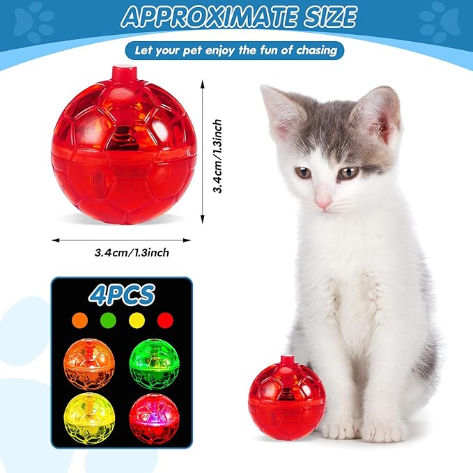 Frienda 4 Pieces Ghost Hunting Cat Ball Motion Light up Cat Balls LED Motion Activated Pet Ball Motion Light up Interactive Toys Pet Glowing Mini Running Exercise Ball Toys(Classic Color)