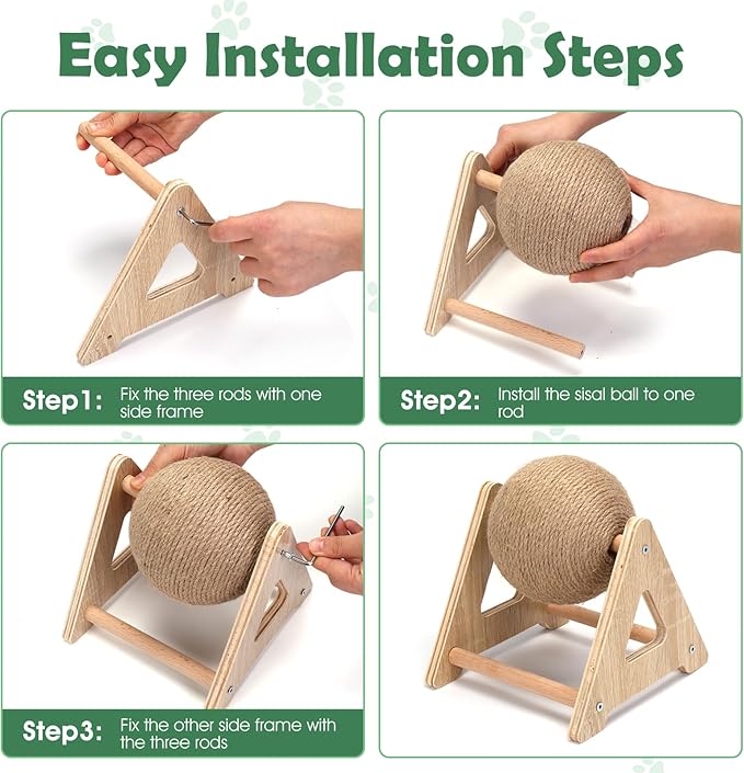 Outamateur Cat Scratcher Ball Toy, Sisal Scratching Ball with Stable Stand, Interactive Cat Exercise Toy, Interactive Play and Exercise for Kittens, Cats, Small Pets