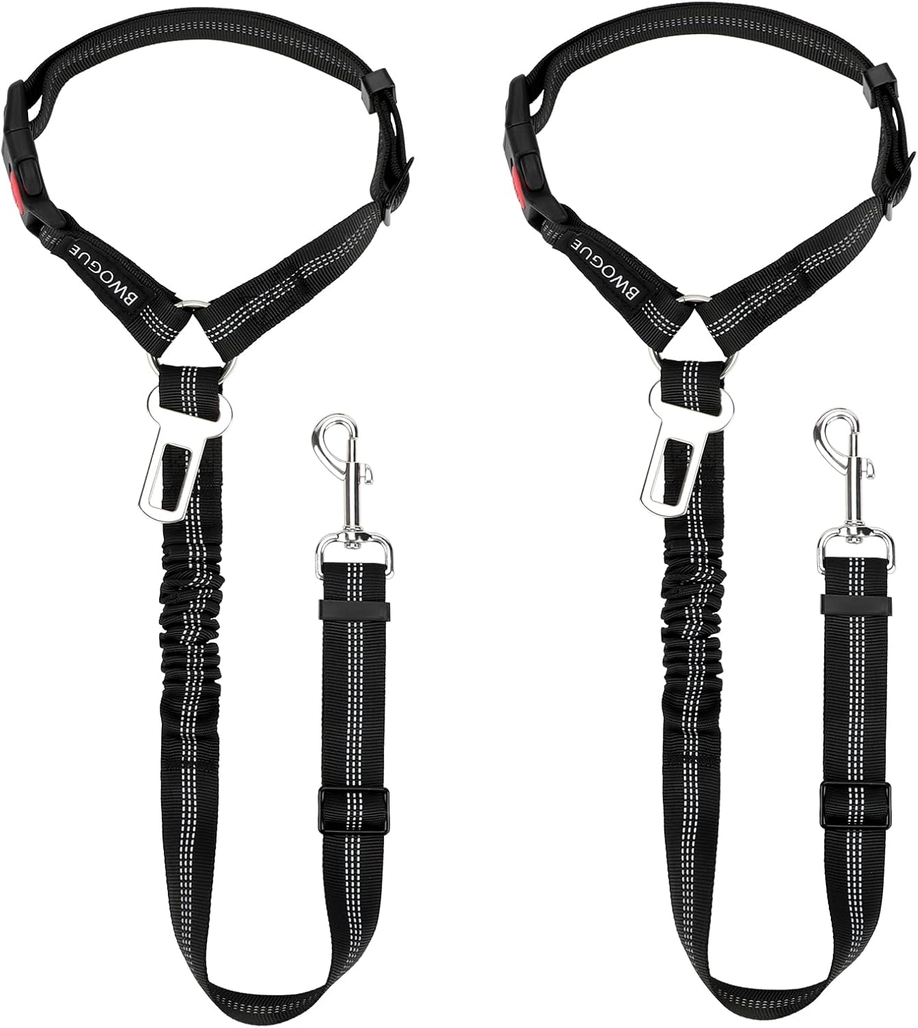 BWOGUE 2 Piece Dog Seat Belt for Car with Elastic Bungee Buffer Safety Seatbelt Car Headrest Restraint Wear Adjustable Metal Buckle Harness in Vehicle Travel for Pet