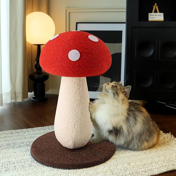 Cat Scratching Post - Mushroom Tall Cat Scratcher Cat Interactive Toys Ideal for Medium and Small Cats, No Assembly Required (Red, Large)