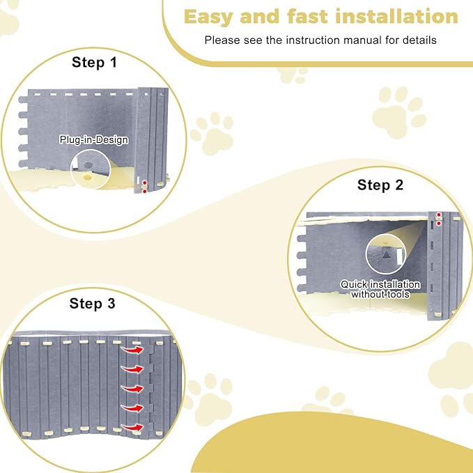 Babepets Cat House for Indoor Cats, Large Felt Bed Cave with Ball Hanging, Foldable Cat Condo, Scratch Resistant Peekaboo Hideaway for Multiple Pets up to 20Lbs, Cat Tunnel Enclosed Bed, Grey