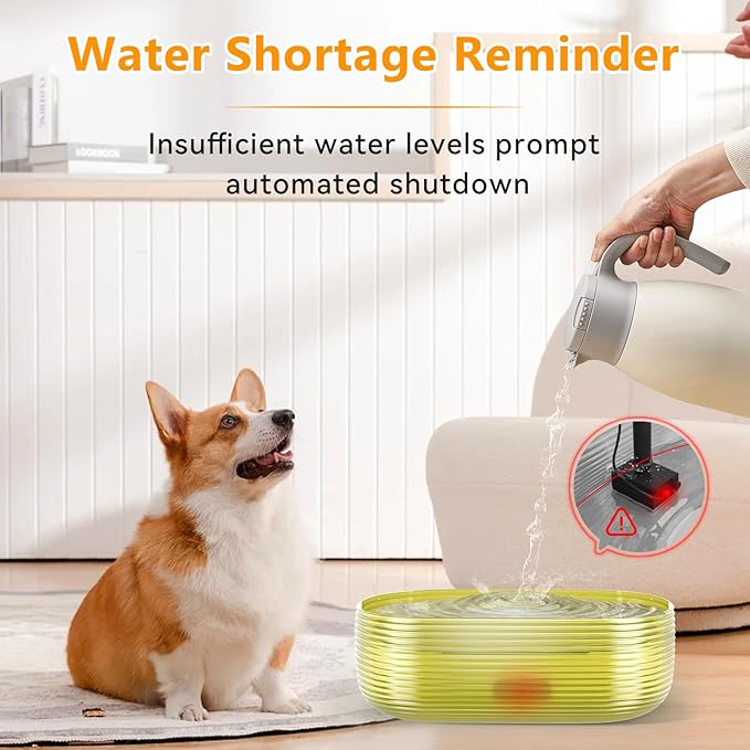 JMICOW 10L/2.6Gal/338oz Dog Water Fountain for Large Dogs, Dog Fountain Water Bowl, Pet Water Fountain with 5 Replacement Filters and 4 Cleaning Brushes (Yellow)