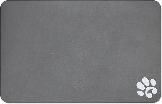 YCT Pet Dog Cat Feeding Mats - Non-Slip, Super Absorbent, Eating Mat with Footprints, 24 x 16.9 inches, Dark Grey