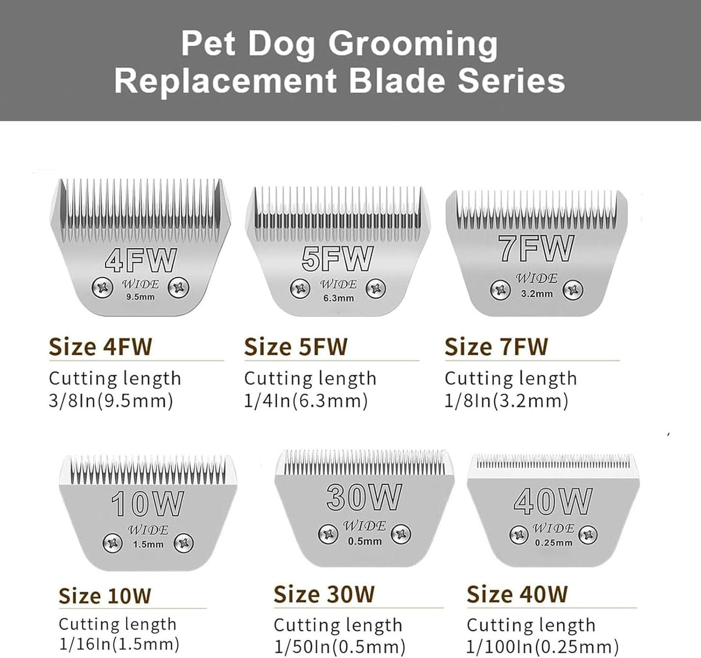 4PCS Wide Blades for Dog Grooming Blades Compatible with Andis,Oster A5,Wahl km10 Dog Clippers Stainless Steel Blades for Animal Dog,Cat,Horse,Silver,Size #10W+30W+5FW+7FW