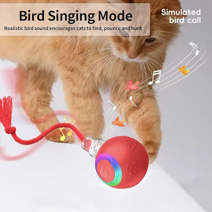 Interactive Cat Toys, Automatic Moving Cat Toys for Bored Indoor Adult Cats, Fast Rolling, Chirping & Motion-Activated Kitty Toys, Fun Gift for Cats with Speedy Tail 2.0, USB Rechargeable,Red