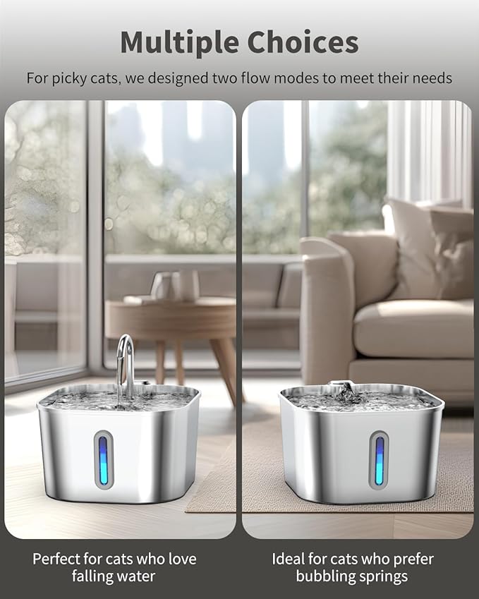 Cat Water Fountain Stainless Steel, 74oz/2.2L Automatic Cat Drinking Fountain, Pet Water Dispenser with Quiet Pump, Suitable for Cats, Dogs and Multi-pet households