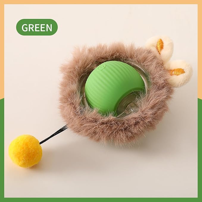 Interactive Cat Toy Ball for Indoor Cats, 2025 New Fast Self Rolling Ball Cat Toy on Carpet, Smart Interactive Automatic Cat Toy Ball for Gifts for Indoor Cats, Moving Cat Toy Ball-Plush Style(Green)