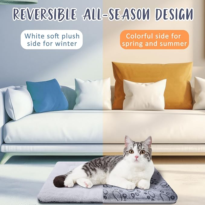 2 Pack Self Warming Cat Mat Self Heating Pad Bed Reversible Machine Washable Reflects Body Heat Warm Thermal Pet Pad Crate Blanket for Feral and Indoor Cat (Dog Paw,21" X 14")