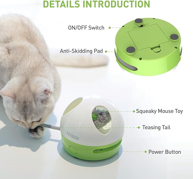 PETGEEK Hidey Mouse Electronic Interactive Cat Toy, Hide Mouse Cat Toy with Squeaky Mouse, Automatic Cat Toys with Catnip Filled Hidey Mouse, Cat Toys Interactive for Indoor Cats Play (Green)