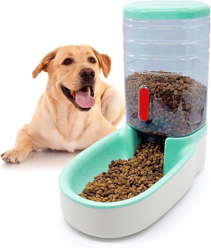 kathson Automatic Cat Feeder 1 Gallon Gravity Dog Food Dispenser Large Capacity Self Feeding Pet Food Bowl Station for Puppy Kitten Rabbit Green