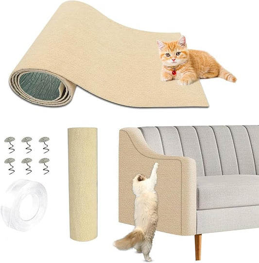 78.7"x15.8" Cat Scratching Mat - Trimmable Self Adhesive DIY Climbing Cat Scratcher Pad for Cat Tree Shelves and Post Cat Scratch Furniture Protector
