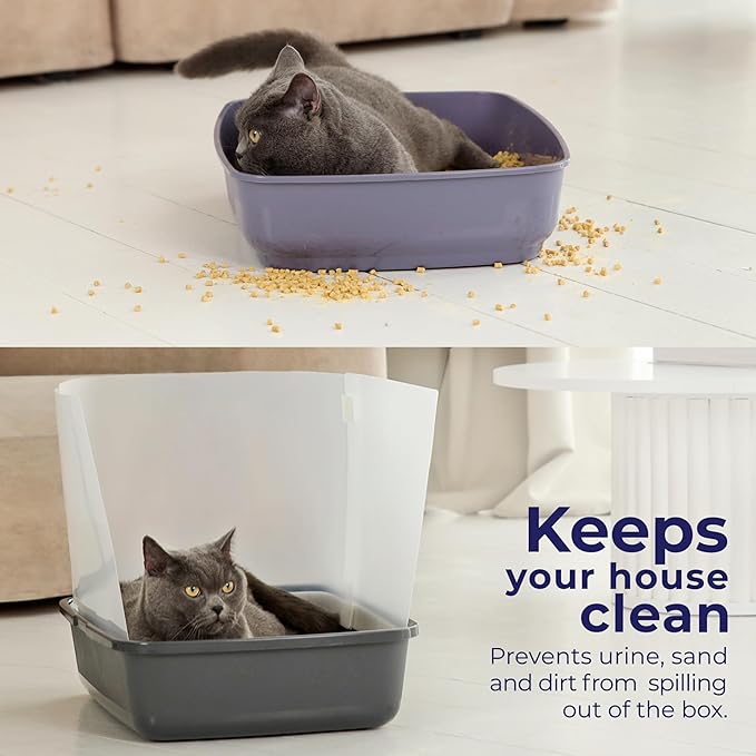 Cat Litter Box Pee Shields (4 Pcs) | Litter Box Cover 15 * 11.5in | Cat Pee Shields & Privacy Screen - Splash Guard for Open Top Litter Pan - Box Not Included