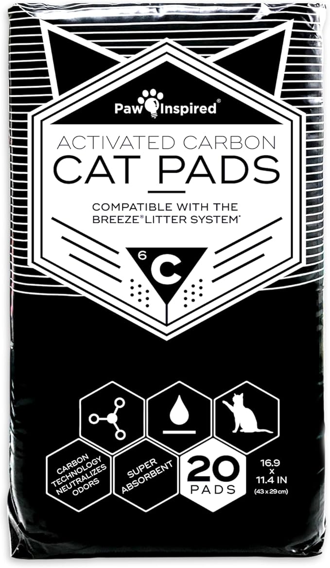 Paw Inspired Cat Pads, Generic Refills for Tidy Cats Breeze Litter Box System, Disposable Kitty Litter Liners for Easy Cleaning, Super Absorbent Pee Pads, 16.9 x 11.4 Inch (Carbon, 20 Count)