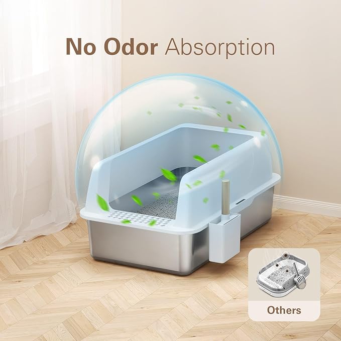 Zarler Stainless Steel Litter Box with Lid, Extra Large Cat Litter Boxes, XL Large Metal Litter Box for Big Cats with High Sided, White (Non-Sticky, Easy to Clean, Anti-Urine Leakage)