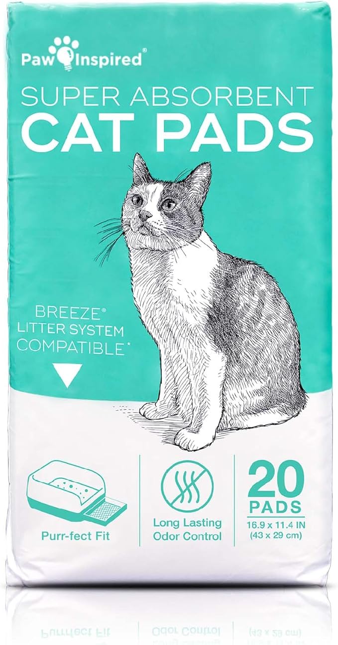 Paw Inspired Cat Pads, Generic Refills for Tidy Cats Breeze Litter Box System, Disposable Kitty Litter Liners, Super Absorbent Pee Pads, 16.9 x 11.4 Inch (Original/Unscented, 20 Count)