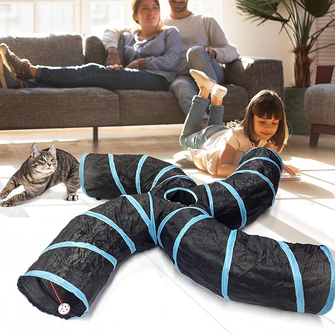 Bemodst Cat Tunnel for Indoor Cats, 2 Way/3 Way/4 Way/5 Way Cat Tubes and Tunnels Collapsible S-Shape Small Animal Tubes Kitty Tunnels Interactive Maze Cat Toy for Kitten Rabbit Ferret - 4 Way