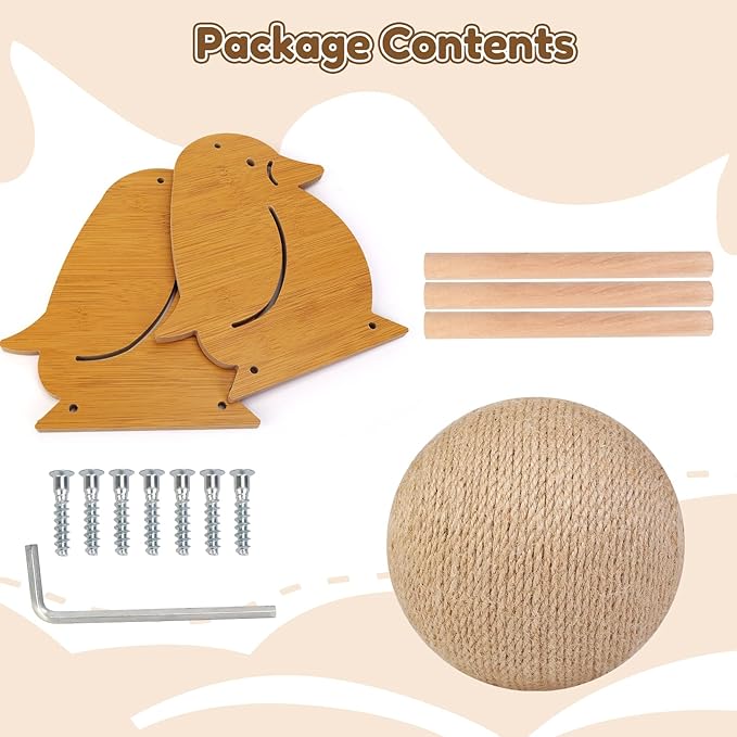 Outamateur Cat Scratching Ball Toy, Sisal Scratching Ball with Cute Stable Stand, Interactive Play and Exercise Toy for Kittens, Cats, Small Pets (Penguin)