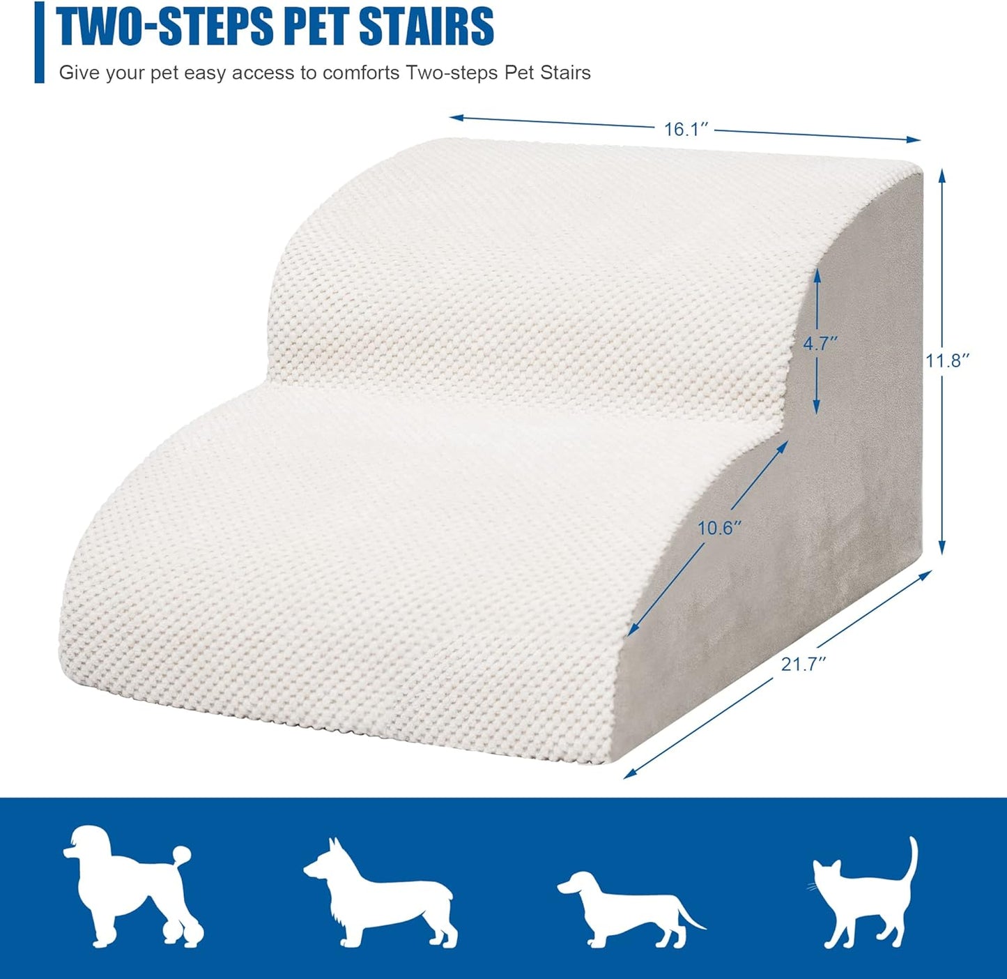Dog Stairs for Small Dogs - High Density Foam Pet Steps, Extra Wide Dog Ramp with Non-Slip Bottom for High Beds, Couch and Sofa, Best for Dogs Injured, Older Doggy Cats
