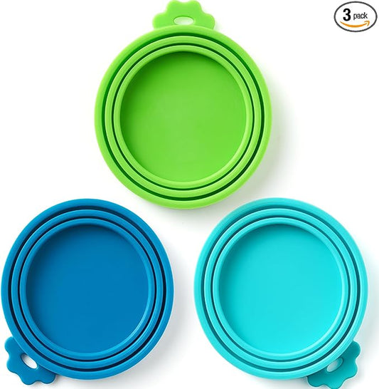 3 Pack Universal Pet Food Can Covers Lids - One fit 3 Standard Size Cans for Cats and Dogs Food Cans - Easy to Clean - Safe Silicone - Emerald Wave