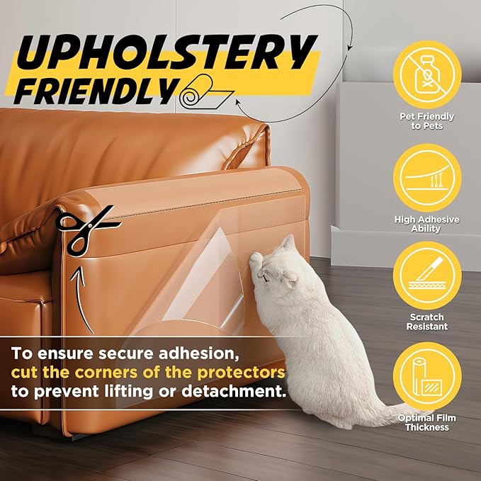 OBSEDE Cat Scratch Furniture Protector (2 Rolls, 11.8"x196.8") – Thick 0.2mm Clear Guard, Deterrent Training Tape for Couch, Sofa, Wood, Cut-to-Fit, Residue-Free