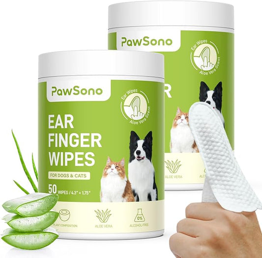 Dog Ear Finger Wipes for Dogs & Cats, Thicker Dog Ear Cat Ear Cleaner Wipes, Natural Relief Dog Ear Cleaning Wipes, Effectively Remove Ear Wax for Dog Kitten, Aloe Scent Deodorizing, 100 Count