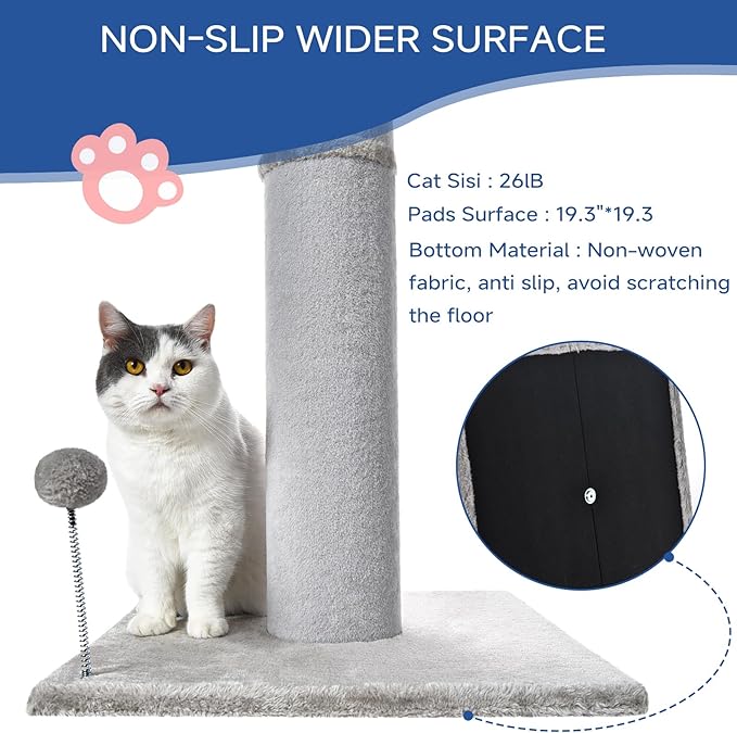 Cat Scratching Post Carpet Scratching Post 40" for Indoor Cats, Tall Cat Scratch Post, Carpet Cats Scratcher with Replaceable Toys, Sturdy Base, Large, White Gray