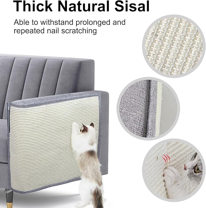 Upgraded Cat Scratch Furniture Protector,Cat Scratch Sofa Arm Sheild with Large Size Natural Sisal for Protecting Couch Sofa Chair Furniture 27.9''L*19.7''W (Light Grey/Left Handed)