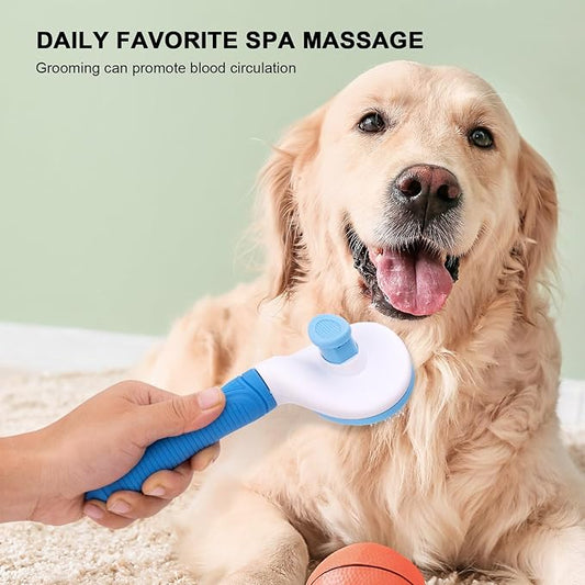 Self Cleaning Slicker Brush for Pet Grooming - Removes Loose Undercoat and Sheds, Suitable for Long and Short Hair Cats and Dogs, with Massaging Bristles