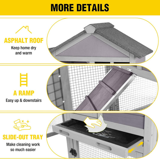 Aivituvin Rabbit Hutch Indoor Bunny Cage Outdoor with Run Chicken Coop Guinea Pig House with Waterproof Asphalt Roof,No Leakage Pull Out Tray