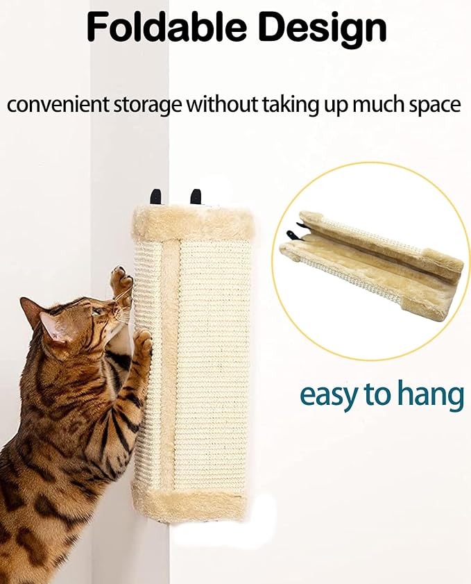 VCEPJH 2 Pack Corner Cat Scratcher Natural Sisal Wall Mounted Scratching Boards Kitty Scratch Pads for Indoor Cats Resistant Furniture Protector for Door Couch Sofa