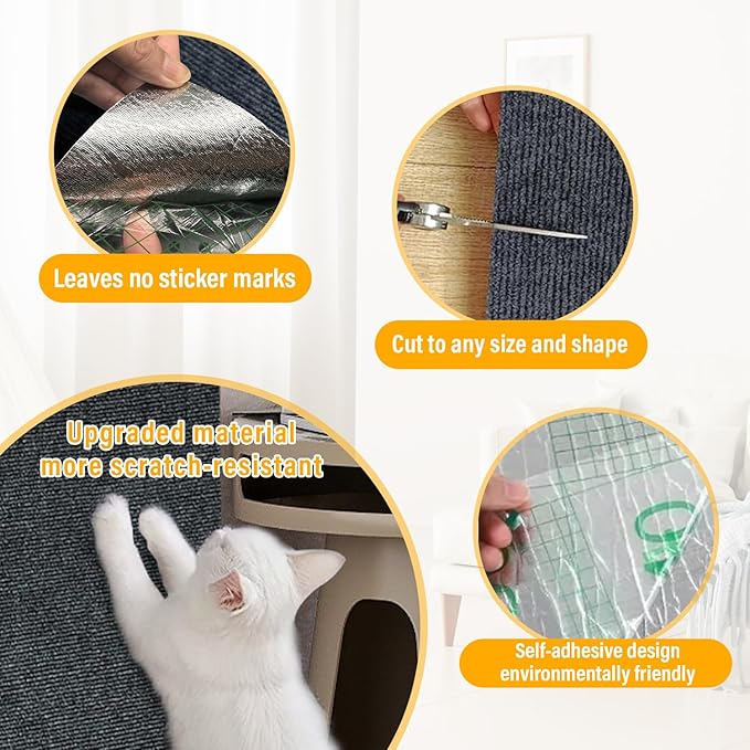 Cat Scratch Mat,118.5"x17.4" Trimmable Self-Adhesive Cat Scratch Furniture Protector, Sticky Cat Scratcher Wall Mat, Covering Cats Tower, Couch Protector from Cats Claws (Dark Grey)