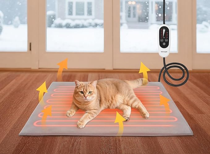 Pet Heating Pad for Cats and Small Dogs – Heated Cat Bed with 4-Level Timer & 6-Level Temperature, Waterproof Indoor Warming Mat with Chew-Resistant Cord & Soft Washable Cover, 16"x18"