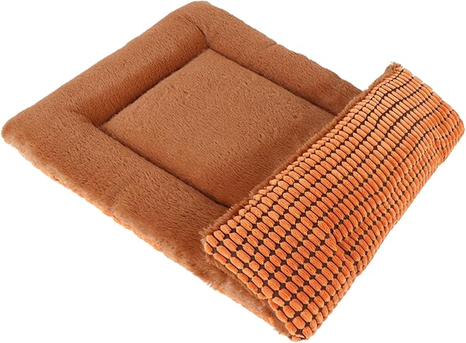 Reversible Dog Bed Mat with Plush and Corn Velvet,Soft Warm Pet Cushion, Dual Purpose Washable Sleeping Mattress Bed for Small Medium Large Dog and Cat XB004 (42"x28", Orange)