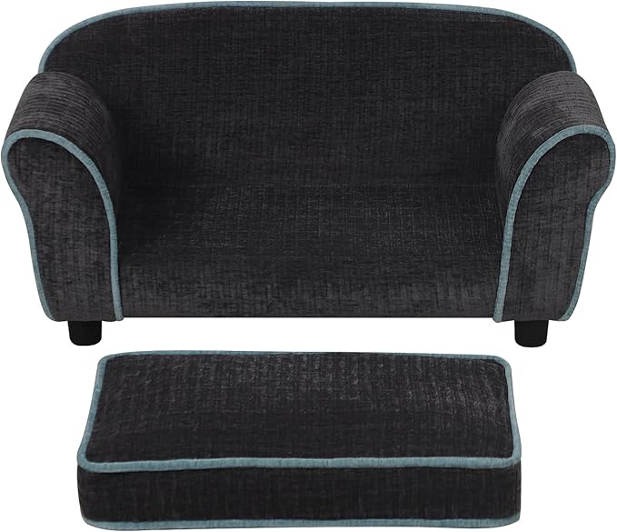 Pet Sofa/Dog Bed With Luxury Striped Fleece, Animal Sleeping Bed, Small Dog and Cat Couch (Dark Black)